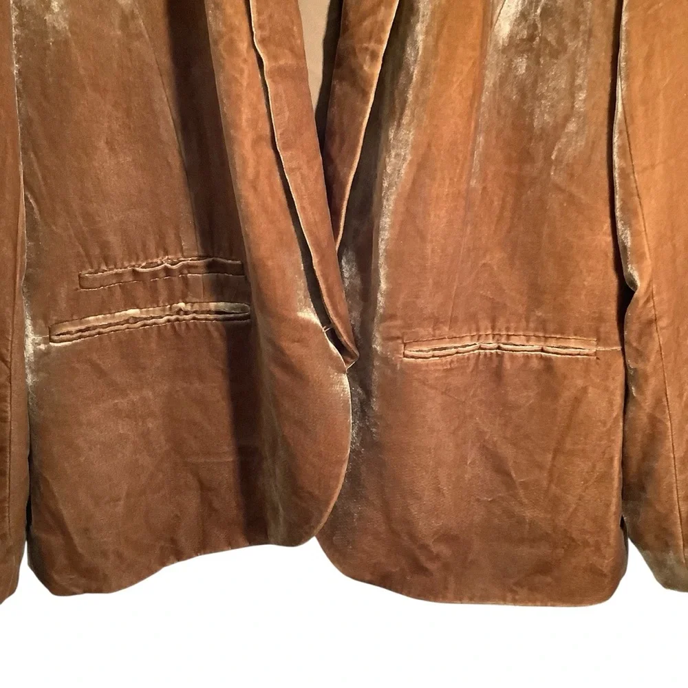 Garnet Hill Luxurious Tan Velvet Blazer Jacket Lined - Picture 3 of 8